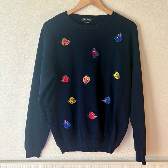 Vintage St. Croix embroidered piranhas sweater made in USA - Picture 1 of 11